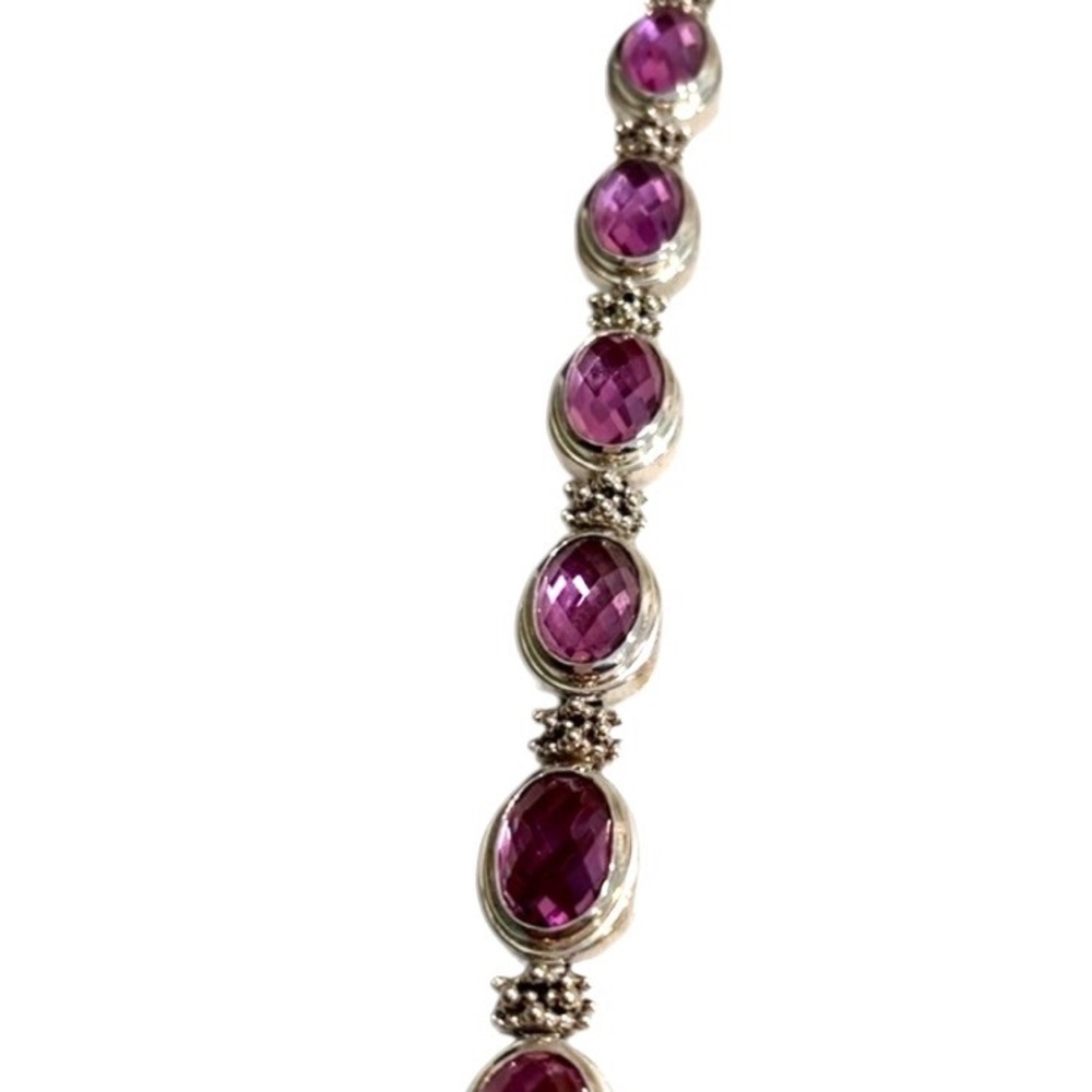 Michael Dawkins Oval Checkerboard Simulated Pink Sapphire/SS Bracelet - Picture 2 of 8